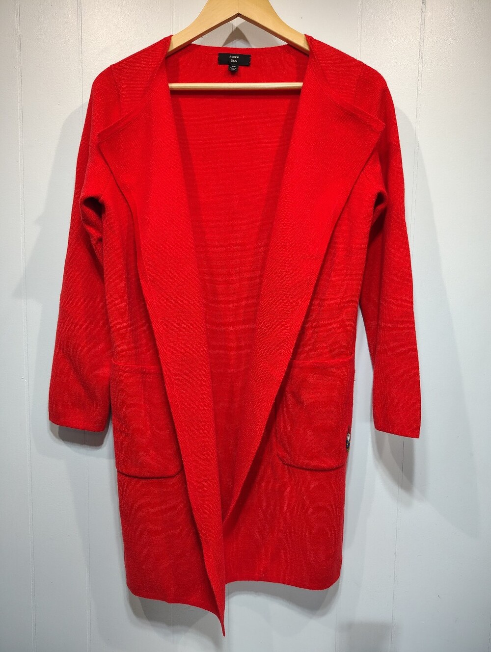 J.Crew Juliette Collarless Sweater Blazer XS Red Open Front Coatigan Gnome